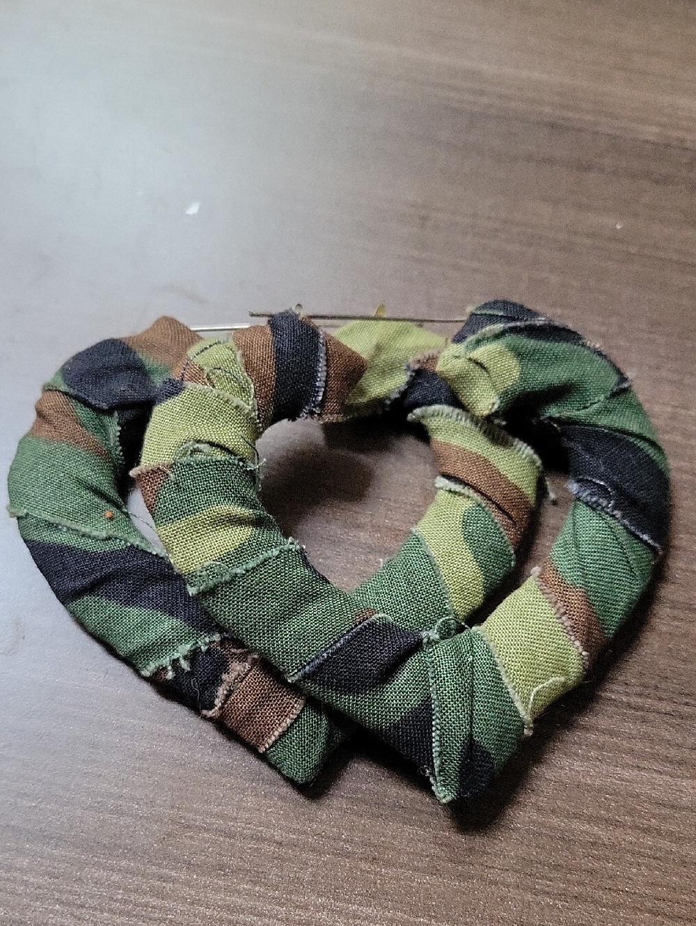 Heart-Shaped Camouflage Fabric Earrings- Green/Brown/Black